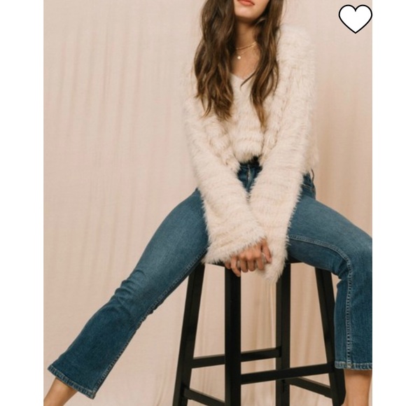 dee elly cropped vneck fuzzy sweater with bell sleeves - Picture 2 of 14